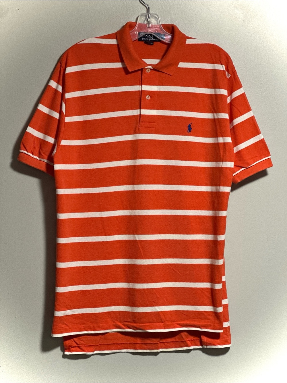 Vintage Ralph Lauren Orange & White Horizontal Stripe Polo with Blue Pony